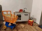Speelkeukentje met mandje, winkelkar en broodrooster, Ophalen, Zo goed als nieuw