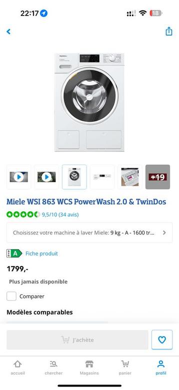 Miele WSI 863 powerwash 2.0 + sèche linge Miele TSH 783 WP, Enlèvement, Comme neuf