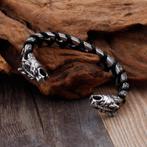 Viking armband met wolvenkop, Handtassen en Accessoires, Verzenden, Nieuw, Zilver, Staal