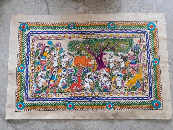 Originele Madhubani schilderij, Antiek en Kunst, Kunst | Overige Kunst, Ophalen of Verzenden