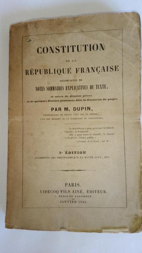 livre ancien 1849 : Constitution de la REPUBLIQUE  FRANCAISE, Antiek en Kunst, Antiek | Boeken en Manuscripten, Ophalen