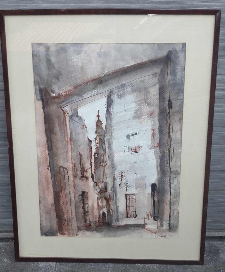 Aquarelle signe José van gucht, Antiek en Kunst, Kunst | Schilderijen | Klassiek, Ophalen of Verzenden