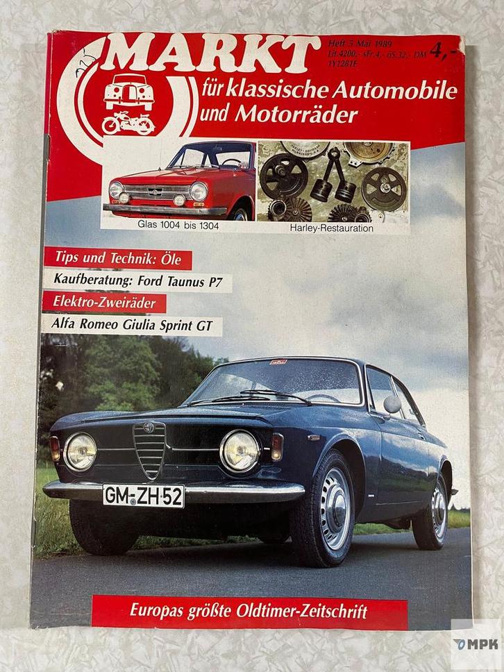 Markt Magazin Mai 1989 #5 Alfa Romeo Giulia Sprint GT, Boeken, Auto's | Folders en Tijdschriften, Gelezen, Ophalen of Verzenden