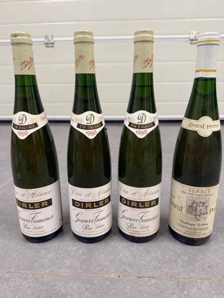 Set van 4 stuks Alsace Gewurtztraminer 1997/1999 witte wijn, Verzamelen, Wijnen, Nieuw, Witte wijn, Frankrijk, Vol, Ophalen