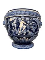 De Bruyn Fives Lille blauwe majolica plantenbak — 19e eeuw, Ophalen of Verzenden