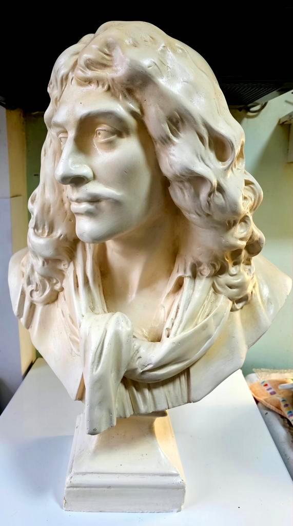 Gipsen buste van Molière., Antiek en Kunst, Antiek | Religieuze voorwerpen