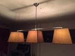 Hanglamp met 3 lampenkappen in stof kleur taupe, Ophalen, Zo goed als nieuw, Stof