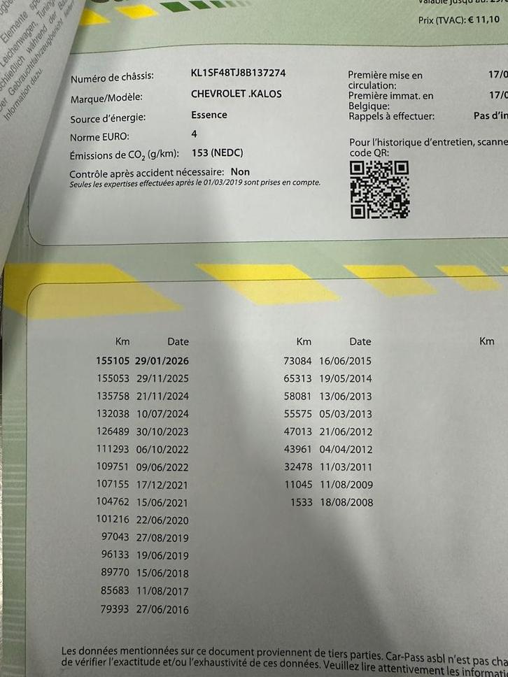Prete à immatriculer avec car pass carnet complet, Autos, Chevrolet, Particulier, Kalos, ABS, Essence, Euro 4, Berline, Boîte manuelle