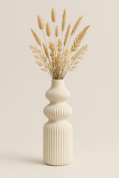 Stijlvolle vaas met droogbloemen, Huis en Inrichting, Woonaccessoires | Vazen, Nieuw, Wit, Minder dan 50 cm, Kunststof, Ophalen of Verzenden