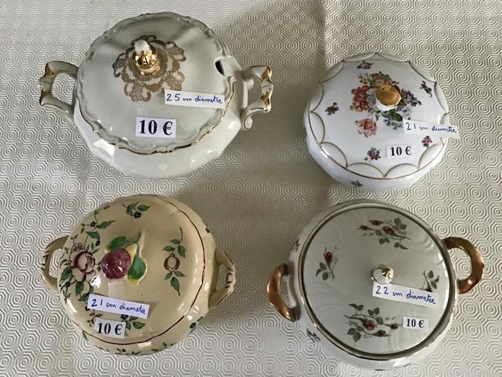 4 antieke schalen met deksel voor slechts 10 euro, Antiek en Kunst, Antiek | Schalen, Ophalen of Verzenden