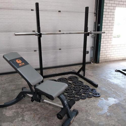 Squat rack + verstelbare bankje + 120 kilo Gewichten set, Sport en Fitness, Fitnessmaterialen, Zo goed als nieuw, Ophalen