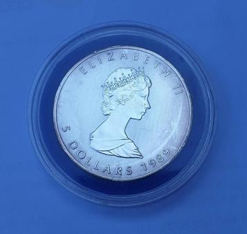 Feuille d'érable argentée de 1 oz, Australie 1989, capsule i, Enlèvement ou Envoi, Argent