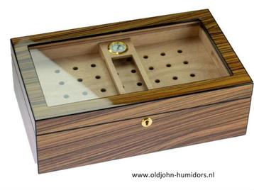 HUMIDOR "VENETIA" GLASS TOP - ZEBRA HI-GLOSS  SLOT TRAY  h05 beschikbaar voor biedingen