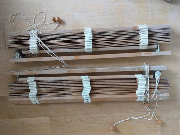 2 houten jaloeziën / lamellen (b90xh92cm), Huis en Inrichting, Stoffering | Gordijnen en Lamellen, Gebruikt, Minder dan 100 cm