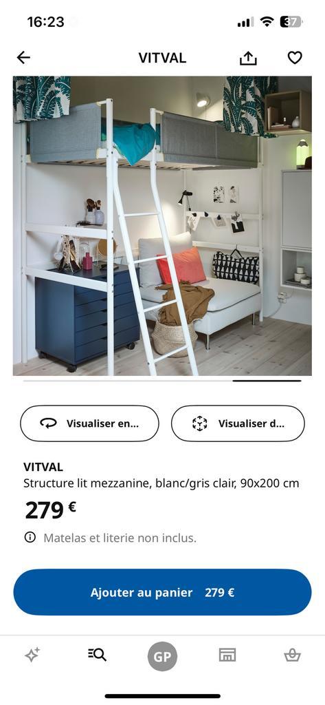 IKEA VITVAL hoogslaper — 90x200 cm — wit/lichtgrijs, Huis en Inrichting, Slaapkamer | Stapelbedden en Hoogslapers, Zo goed als nieuw