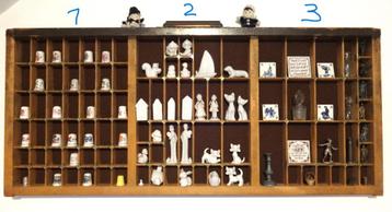 Letterbak miniatuurtjes, vingerhoeden, porseleinen figuurtje beschikbaar voor biedingen