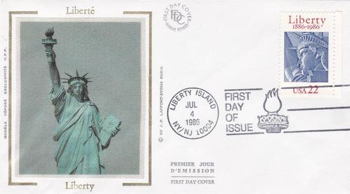 1e dag postzegel en omslag-Liberty-Liberté-U.S.A -1986 - FDC, Postzegels en Munten, Postzegels | Amerika, Gestempeld, Ophalen of Verzenden