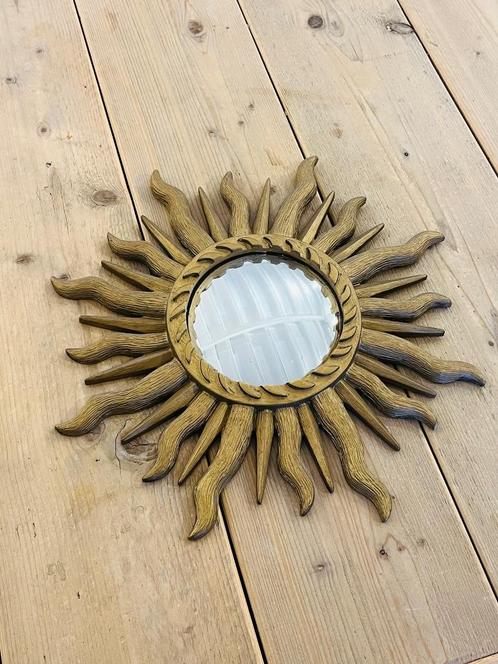 Vintage sunburst spiegel / zonnespiegel - brons/goud, Antiquités & Art, Antiquités | Miroirs, Moins de 50 cm, Moins de 100 cm