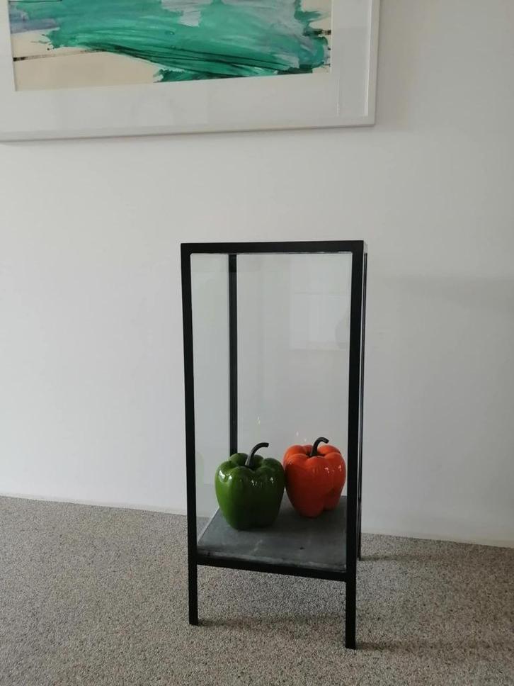 1 antraciet handgemaakte stalen lantaarns met blauwe steen, Huis en Inrichting, Woonaccessoires | Kandelaars en Kaarsen, Gebruikt