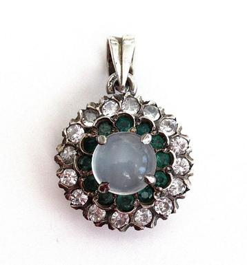 Pendentif en argent 925 avec émeraude et pierre de lune., Enlèvement ou Envoi, Argent, Avec pierre précieuse