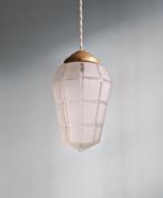 Art Deco hanglamp in gefacetteerd gesatineerd glas, 1920-30, Ophalen of Verzenden