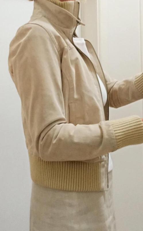 BLOUSON CUIR "BERSHKA" - JUPE "CERRUTI 1881" LIN, Kleding | Dames, Jassen | Winter, Zo goed als nieuw, Beige, Ophalen