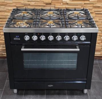 🔥Luxe Fornuis Boretti 90cm hoogglans zwart rvs 6 pits beschikbaar voor biedingen