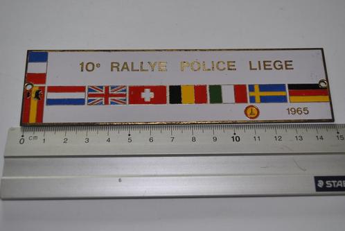 PLAQUE EMAILLEE CALANDRE 10è RALLYE INTER. POLICE LIEGE 1965, Verzamelen, Automerken, Motoren en Formule 1, Gebruikt, Auto's, Ophalen of Verzenden