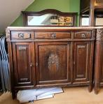 Klassieke dressoir in donker eik, met marmer blad en spiegel, Enlèvement