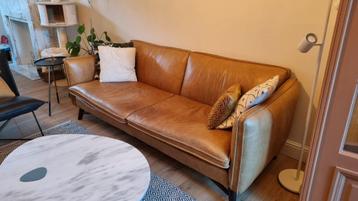 Bank ELLU 3-zits 210cm-bruin java leder, Maison & Meubles, Enlèvement, Comme neuf
