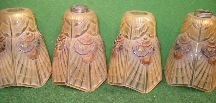 HANGGLAS: 4 BOBECHES+3 SCHANSEN VERRERIE DES HANOTS/VERLYS, Antiek en Kunst, Antiek | Verlichting, Ophalen of Verzenden