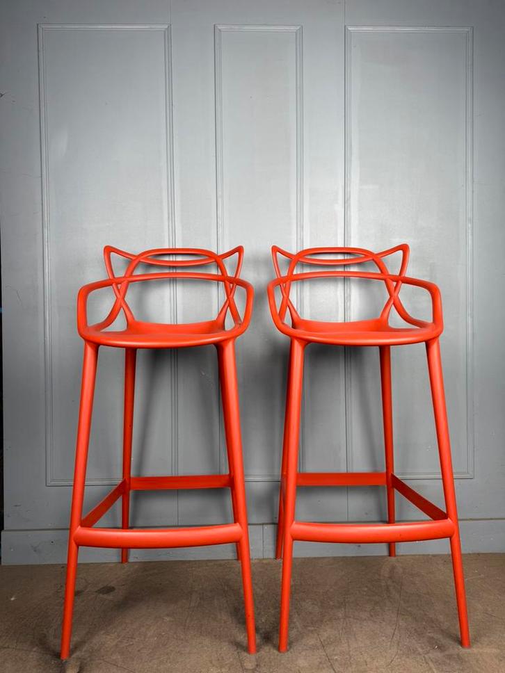 10 Kartell Masters design krukken in oranje zgan, Maison & Meubles, Tabourets de bar, Comme neuf, 60 à 90 cm, Synthétique, 5 tabourets ou plus