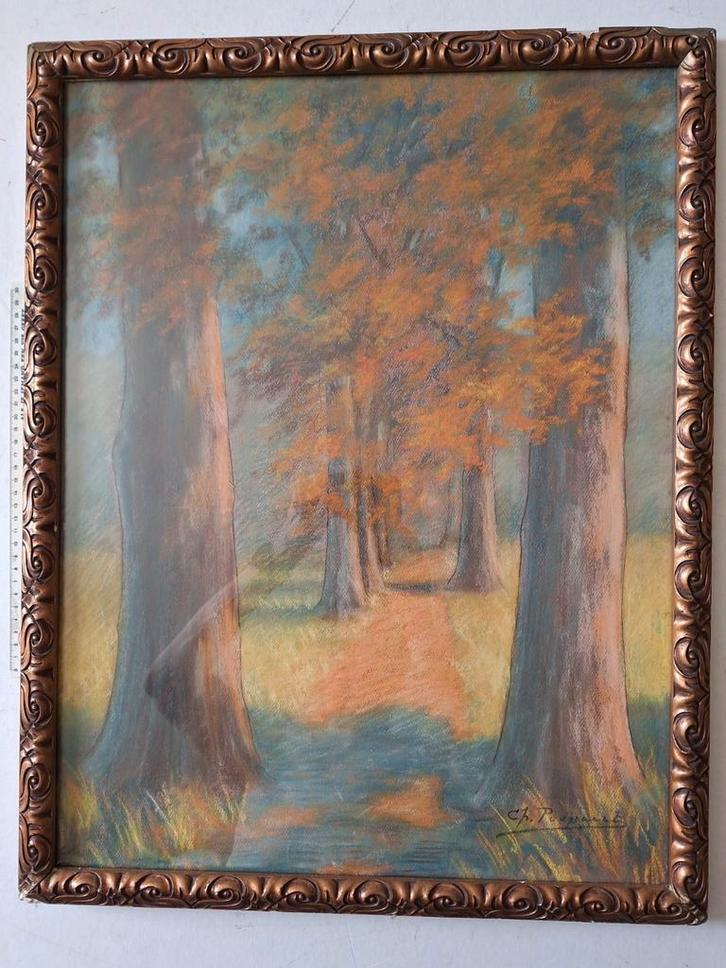 Mooie pastel Charles Poupaert "Bosgezicht", Antiek en Kunst, Kunst | Schilderijen | Klassiek, Ophalen