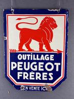 Oud origineel dubbelzijdig emaille Peugeot reclamebord, Ophalen of Verzenden, Gebruikt, Reclamebord