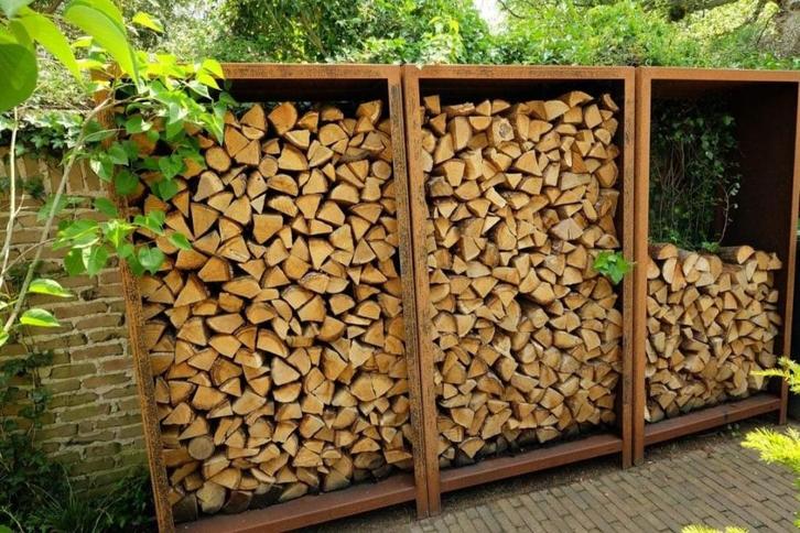 houtopslag in cortenstaal (kastmodel ook in mat antraciet), Tuin en Terras, Brandhout, Blokken, Overige houtsoorten, Minder dan 3 m³