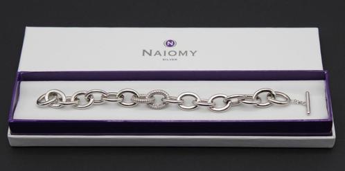 Schakelarmband Naiomy gerhodineerd 925 zilver 20 cm, Handtassen en Accessoires, Armbanden, Gebruikt, Zilver, Zilver, Met edelsteen
