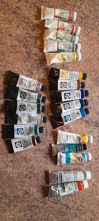 21 tubes 15 ml,  aqverf Daniel Smith, W&N, Mussini..., Hobby en Vrije tijd, Schilderen, Zo goed als nieuw, Ophalen of Verzenden