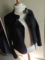 Zwart jasje 38 combinatie leder en daim als nieuw, Kleding | Dames, Ophalen of Verzenden, Wit