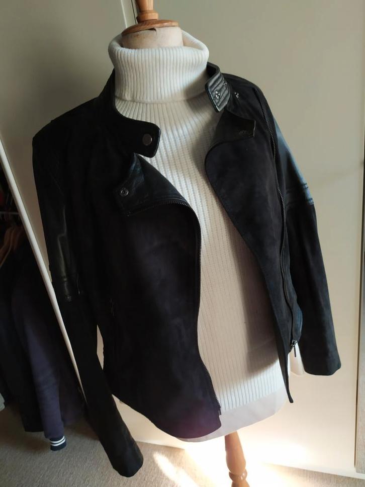 Zwart jasje 38 combinatie leder en daim als nieuw, Kleding | Dames, Jassen | Winter, Wit, Ophalen of Verzenden