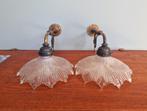 Paar wandkandelaars van brons en geschulpte glas, Ophalen of Verzenden