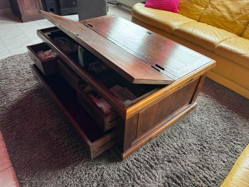 Supermooie koloniale robuuste salontafel in volle teak, Huis en Inrichting, Tafels | Salontafels, Zo goed als nieuw, 50 tot 75 cm