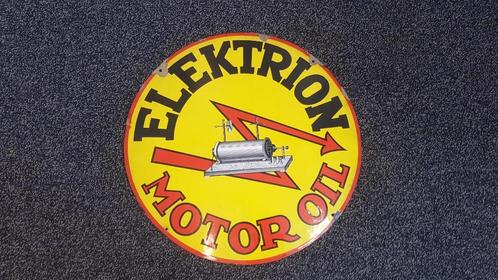 Elektrion Motoroil 1947 Bruxelles emaille reclame bord, Collections, Marques & Objets publicitaires, Utilisé, Panneau publicitaire