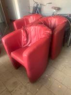 4 design rode lederen clubs, Huis en Inrichting, Fauteuils, Ophalen, Zo goed als nieuw