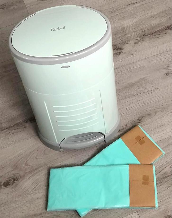 Poubelle couche lange bébé fille garçon menthe gris korbell, Kinderen en Baby's, Badjes en Verzorging, Zo goed als nieuw, Luieremmer