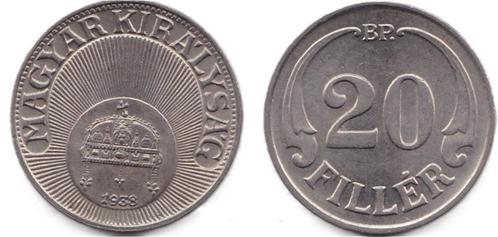 HONGRIE -20 Filler année 1938, Postzegels en Munten, Munten | Europa | Niet-Euromunten, Losse munt, Hongarije, Verzenden