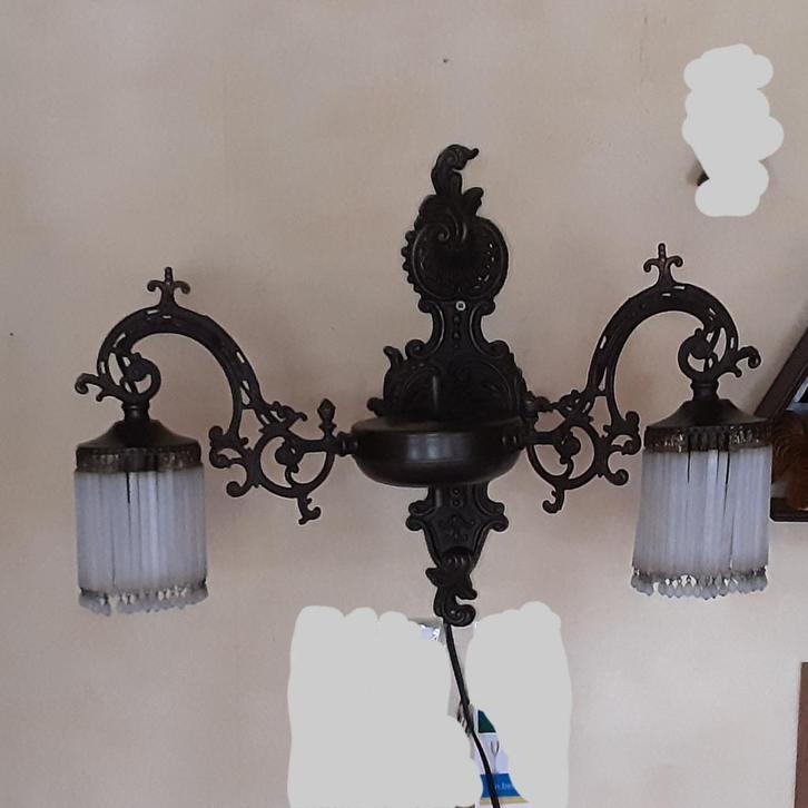 Zeer mooie antieke metalen wandlamp, Antiek en Kunst, Antiek | Verlichting, Ophalen of Verzenden