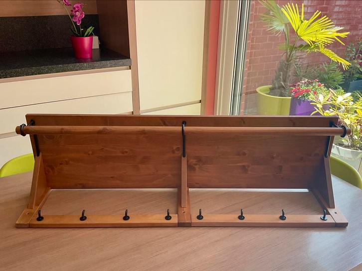 Rustieke wandkapstok van hout en metaal, Huis en Inrichting, Woonaccessoires | Kapstokken, Gebruikt, Wandkapstok, Hout, Ophalen