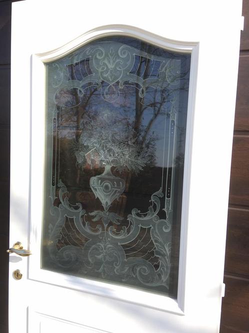Klassieke & antieke deur met geëtst glas, Doe-het-zelf en Bouw, Deuren en Vliegenramen, Gebruikt, Glas, Ophalen
