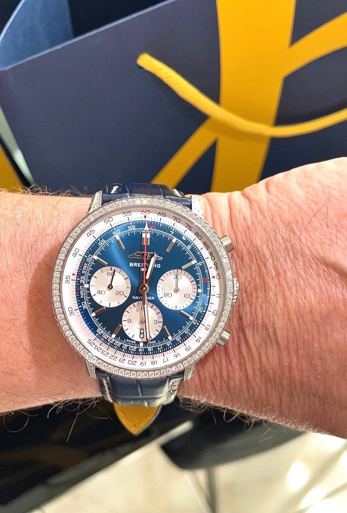 Breitling Navitimer 41mm blauw/diamant nieuw 2025, Handtassen en Accessoires, Horloges | Heren, Nieuw, Polshorloge, Breitling