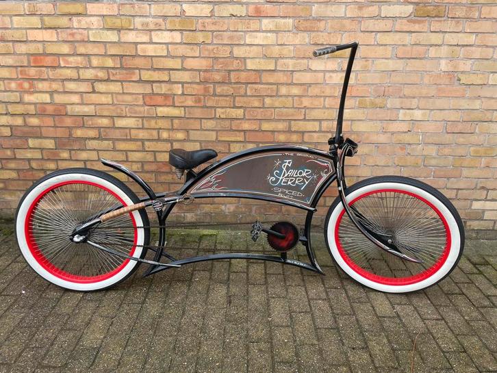“Sailor Jerry” custom chopper/cruiser/beachcruiser, Vélos & Vélomoteurs, Vélos | Cruisers & Lowriders, Utilisé, Chopper, Acier